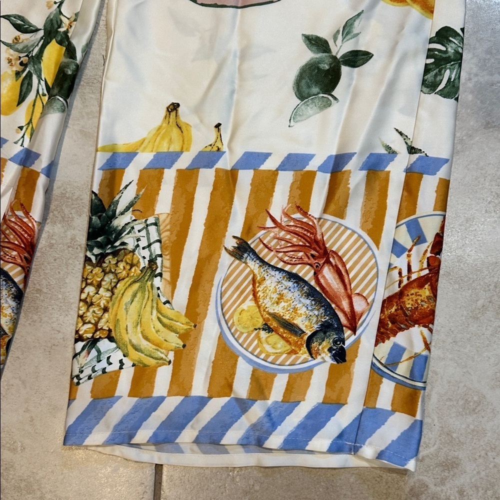 NEW! Bailey 44 Italian Summer Satin Wide Leg Pants S Food Crawfish Lemons - Picture 6 of 8